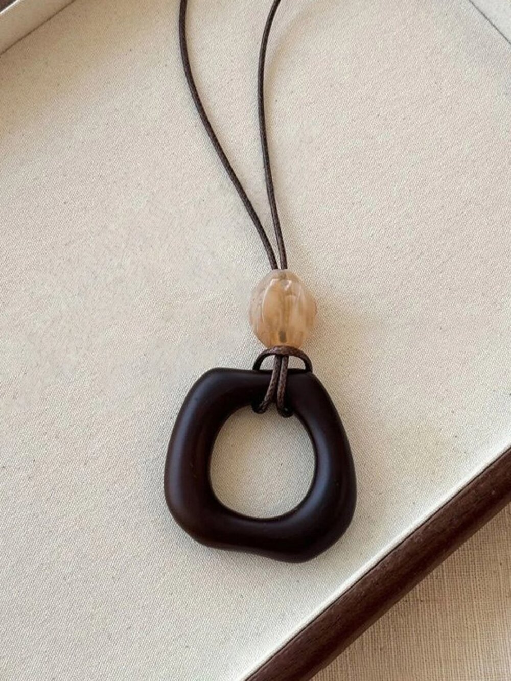 Long Pendant Necklace Walnut Minimalist Chic Everyday Wear Minimal Style